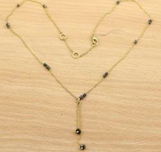 Natural Pyrite beaded necklace, Y Shape necklace for women, Brass with 22k gold plated jewelry